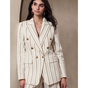 NWT! Banana Republic White Stipe Alva Linen-Cotton Blazer - Size 12